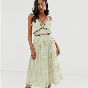 ASOS Light Green Midi Dress in Floral Embroidered Broderie